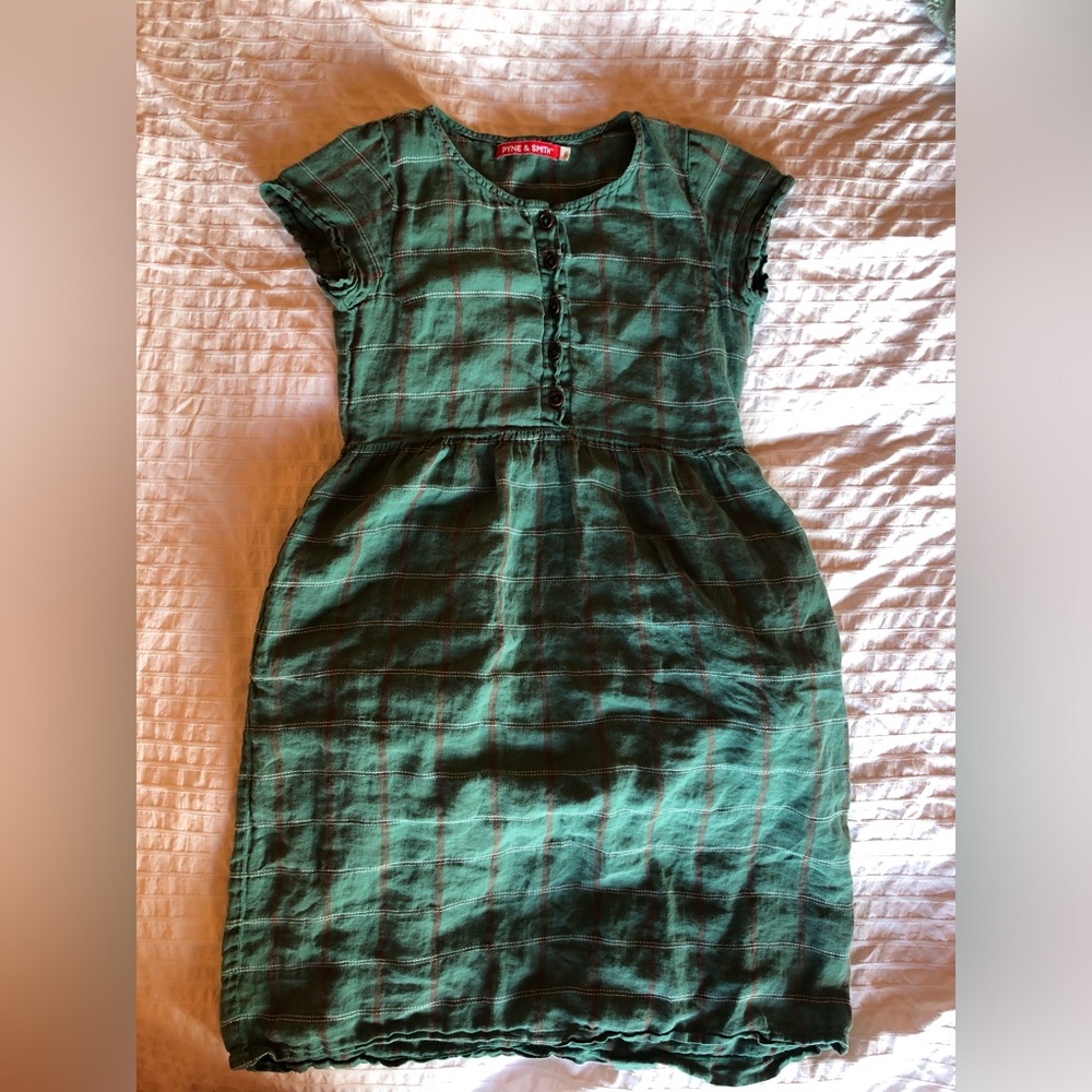 Pyne & Smith No. 11 Linen Green Plaid Midi Dress